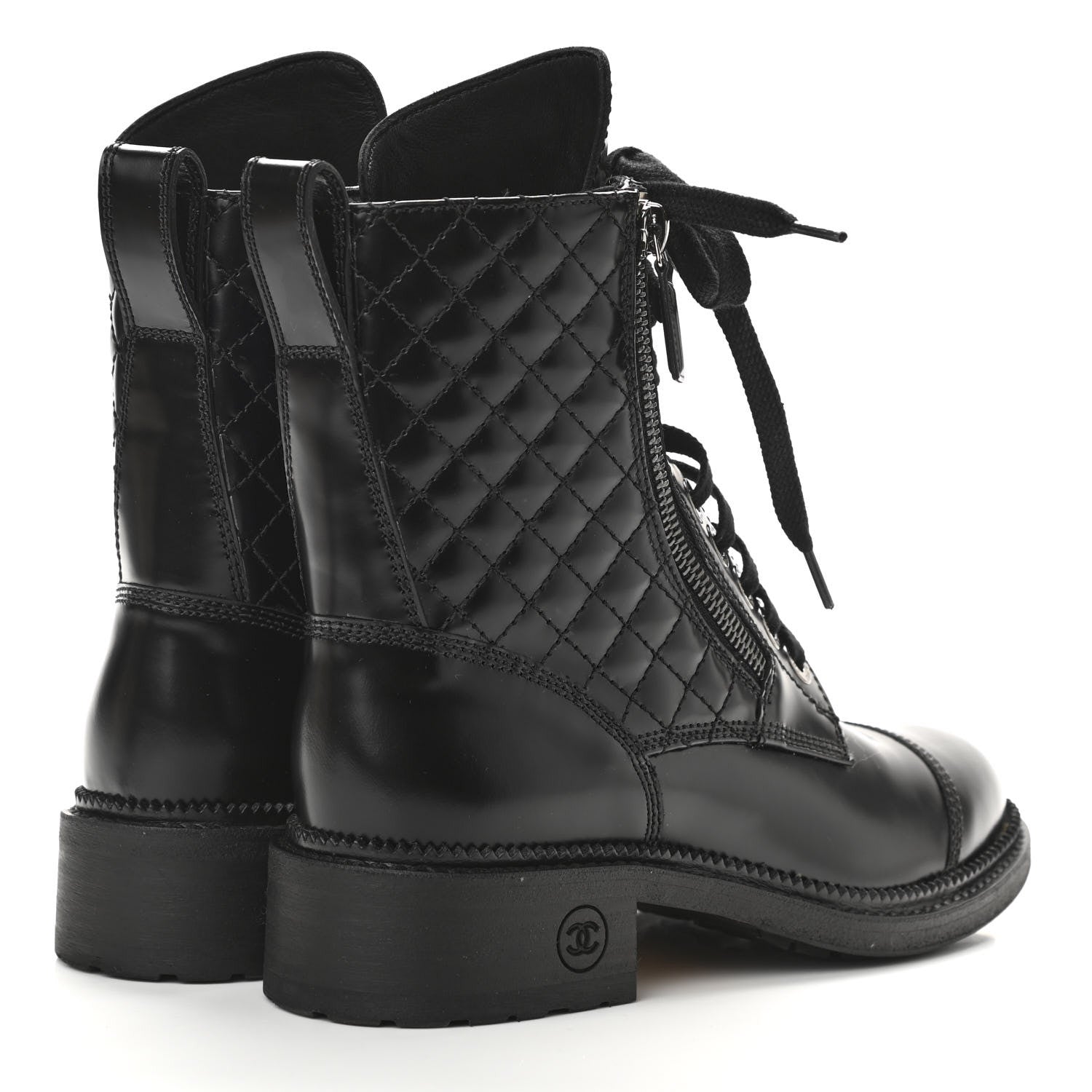 Chanel Calfskin Quilted Lace Up Combat Boots 36 Black 4 of 8