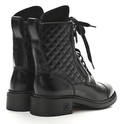 Chanel Calfskin Quilted Lace Up Combat Boots 36 Black 4 of 8