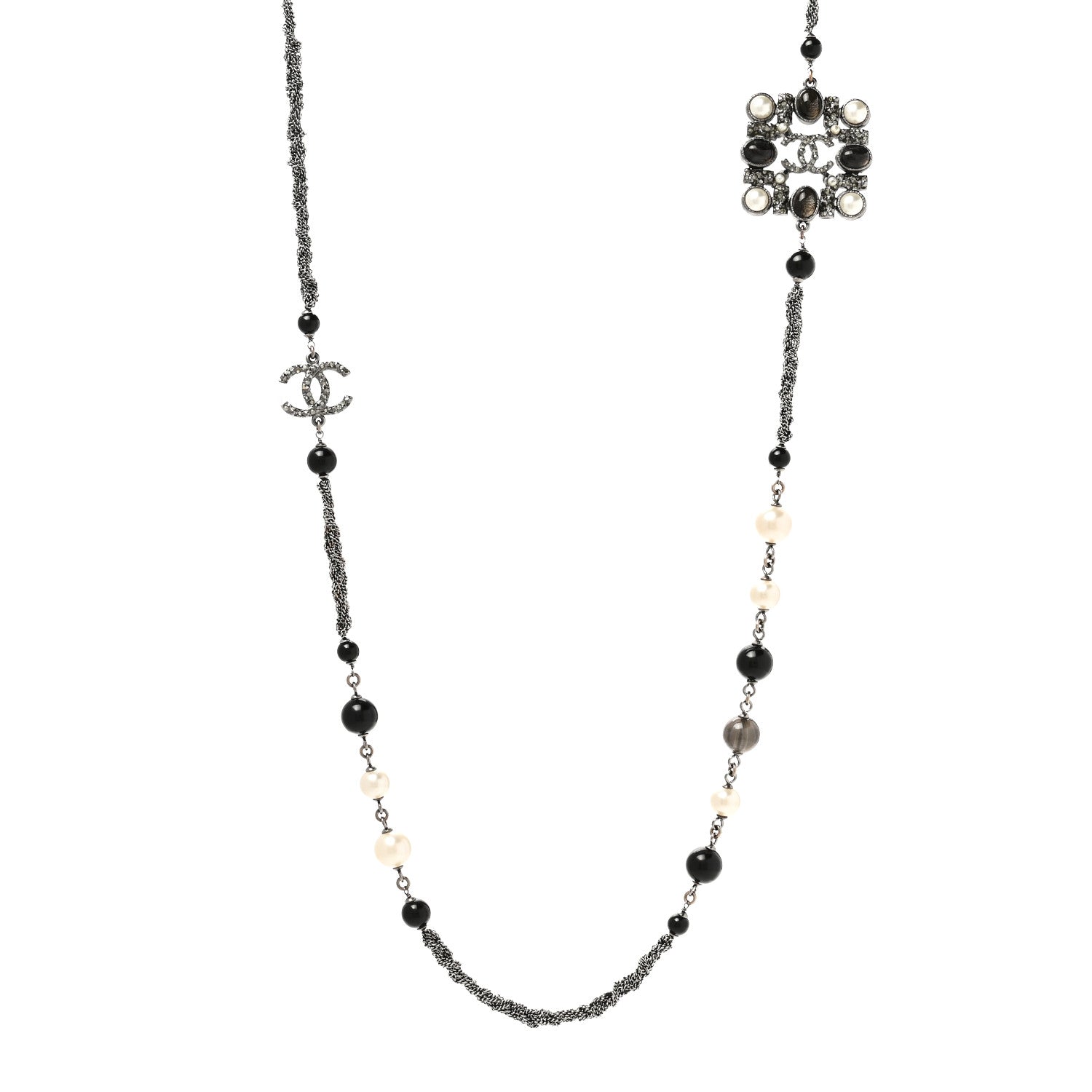 Chanel Pearl Bead Enamel CC Baroque Long Necklace Black Gold 1 of 6