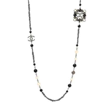 Chanel Pearl Bead Enamel CC Baroque Long Necklace Black Gold 1 of 6