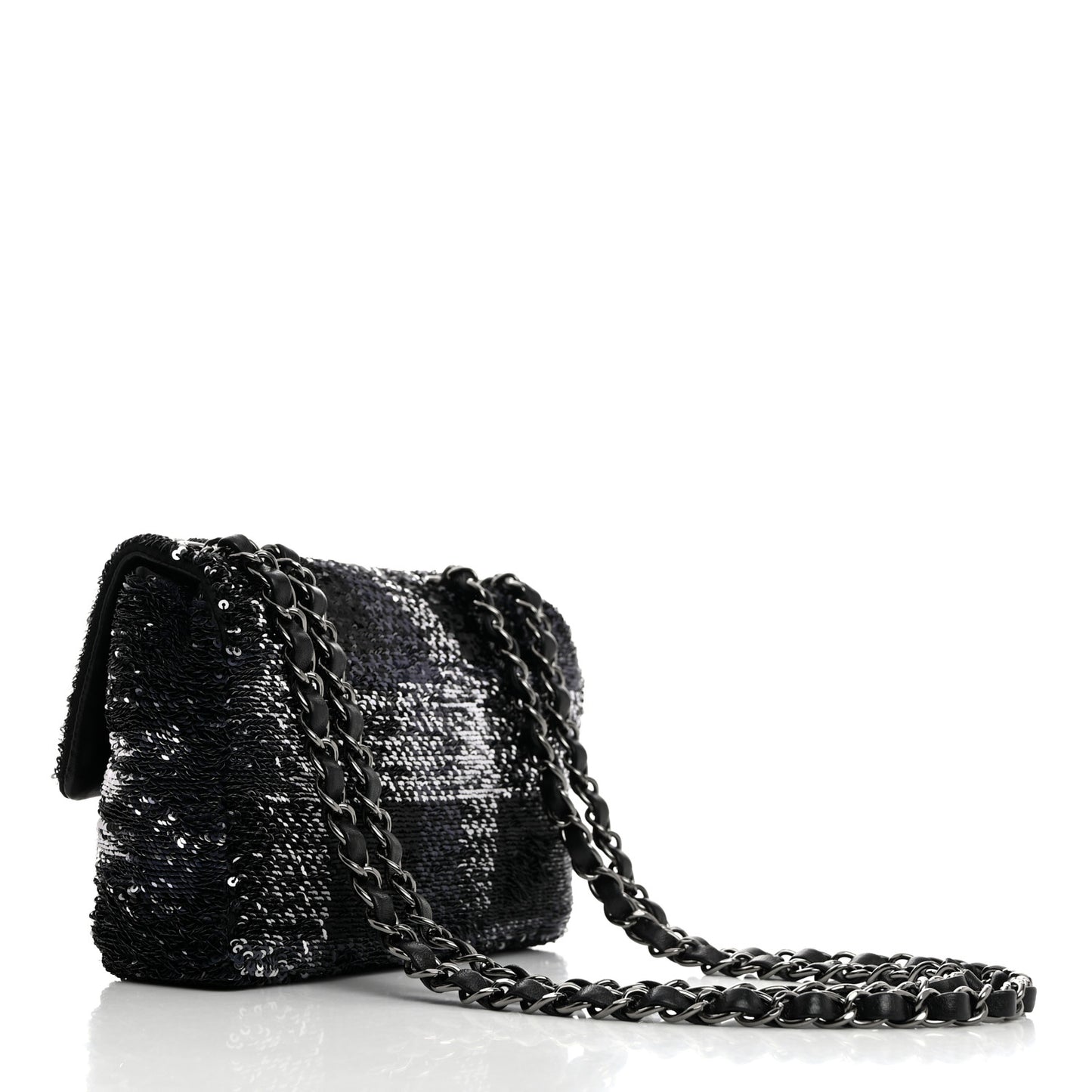 Sequin Mini Rectangular Single Flap Black Silver