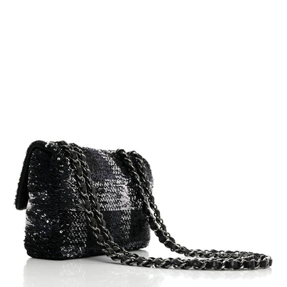 Chanel Sequin Mini Rectangular Single Flap Black Silver 2 of 10