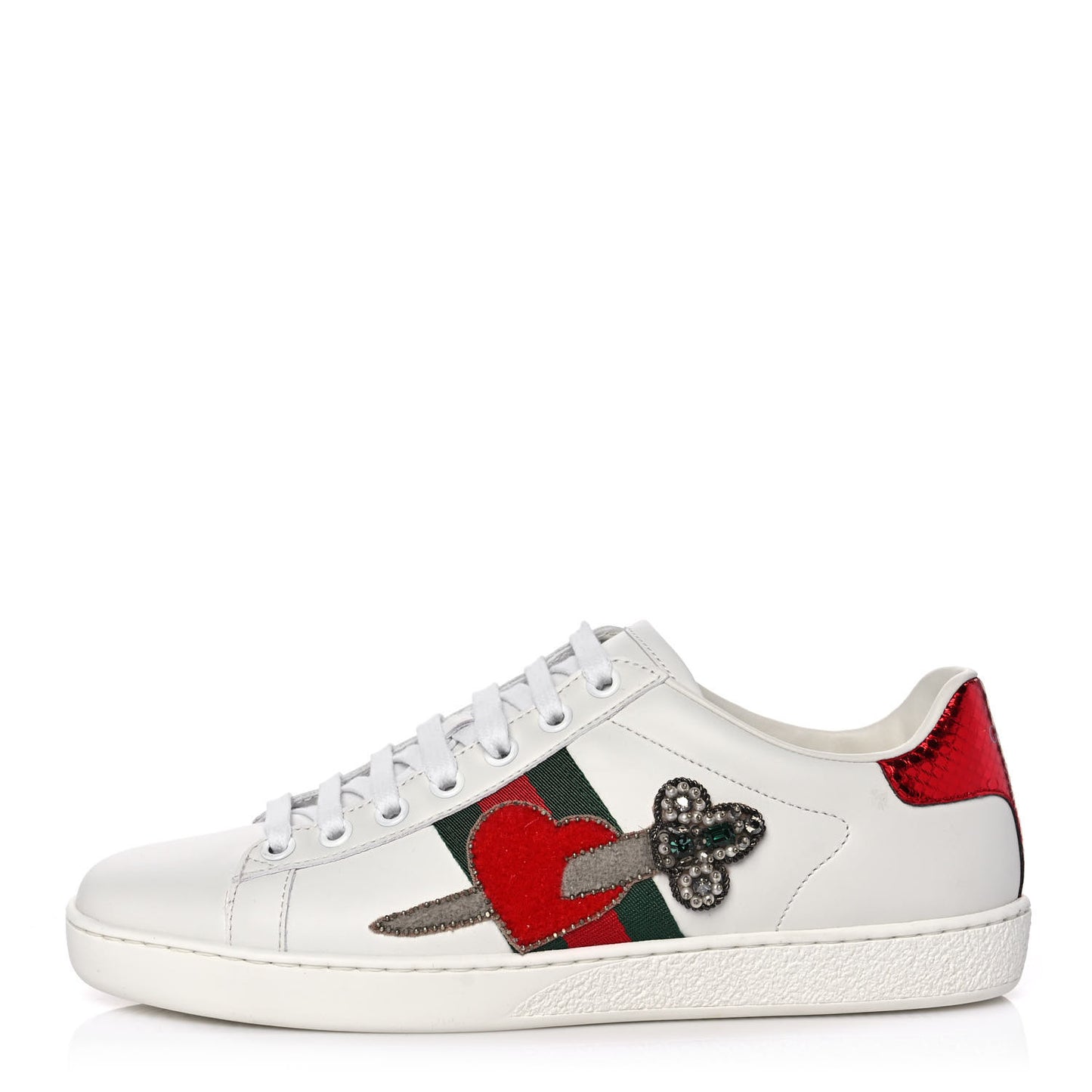 Calfskin Ayers Web Pierced Heart Embroidered New Ace Sneakers 37 White