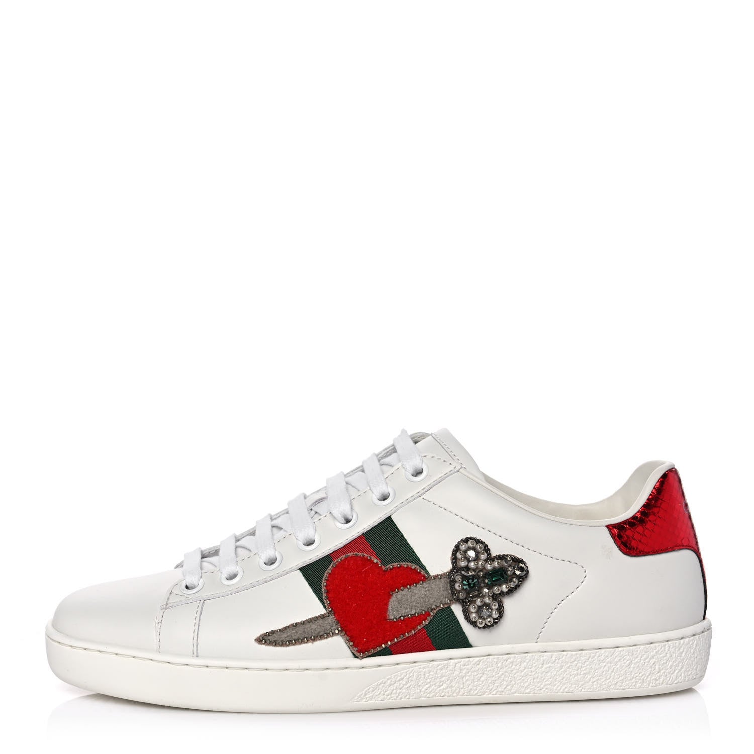 Gucci Calfskin Ayers Web Pierced Heart Embroidered New Ace Sneakers 37 White 1 of 8