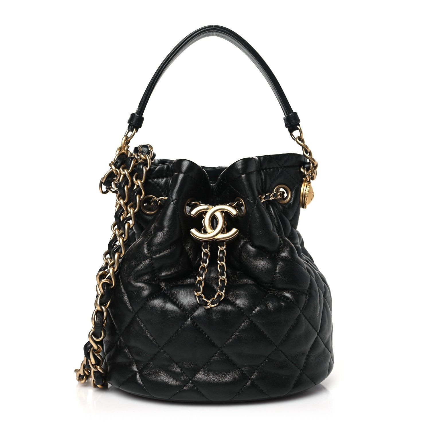 Chanel Lambskin Quilted Mini CC Drawstring Bucket Bag Black 1 of 10