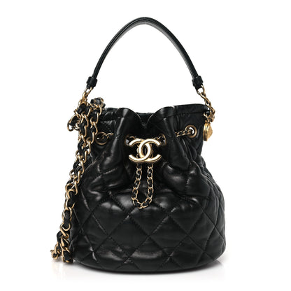 Chanel Lambskin Quilted Mini CC Drawstring Bucket Bag Black 1 of 10
