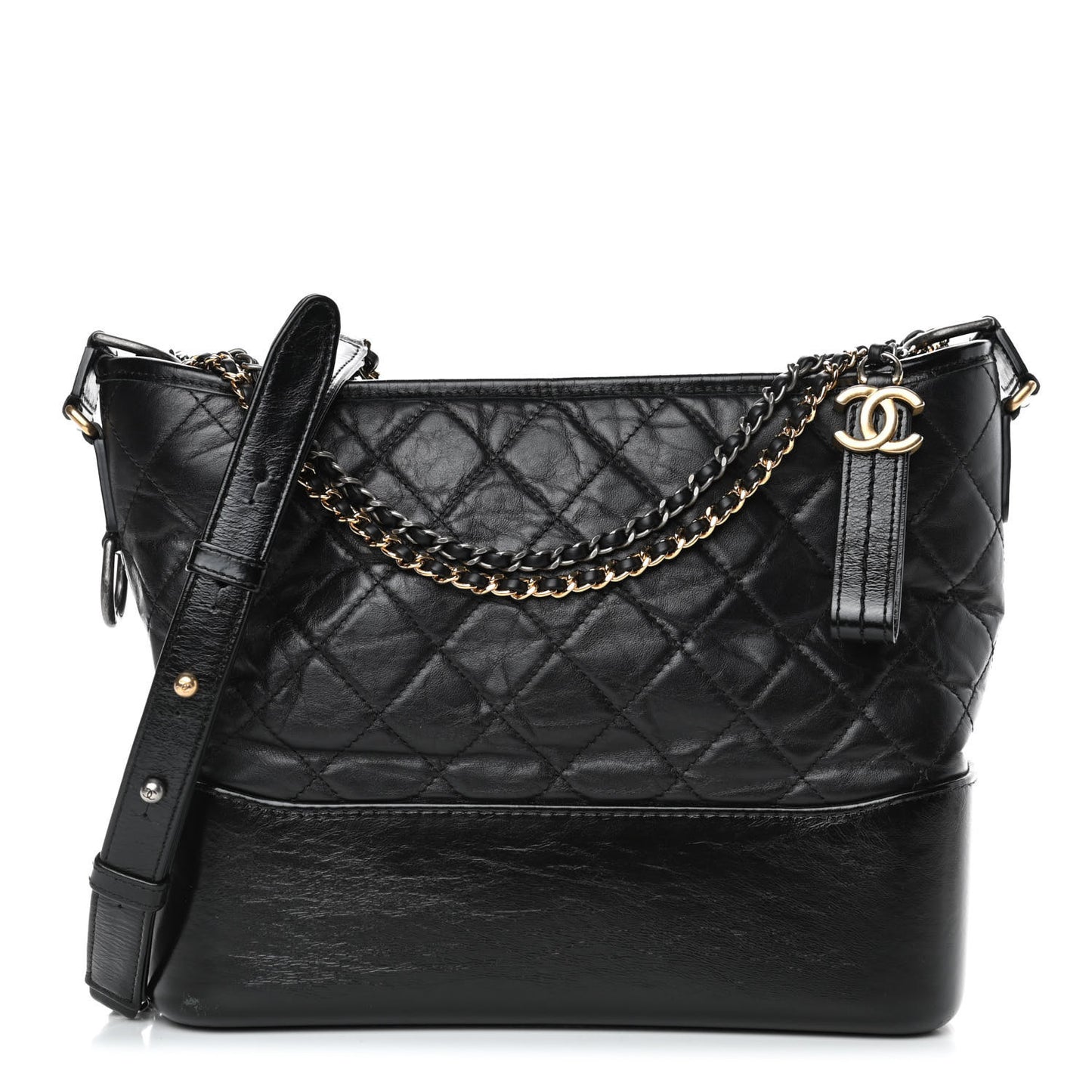 Aged Calfskin Quilted Medium Gabrielle Hobo Black
