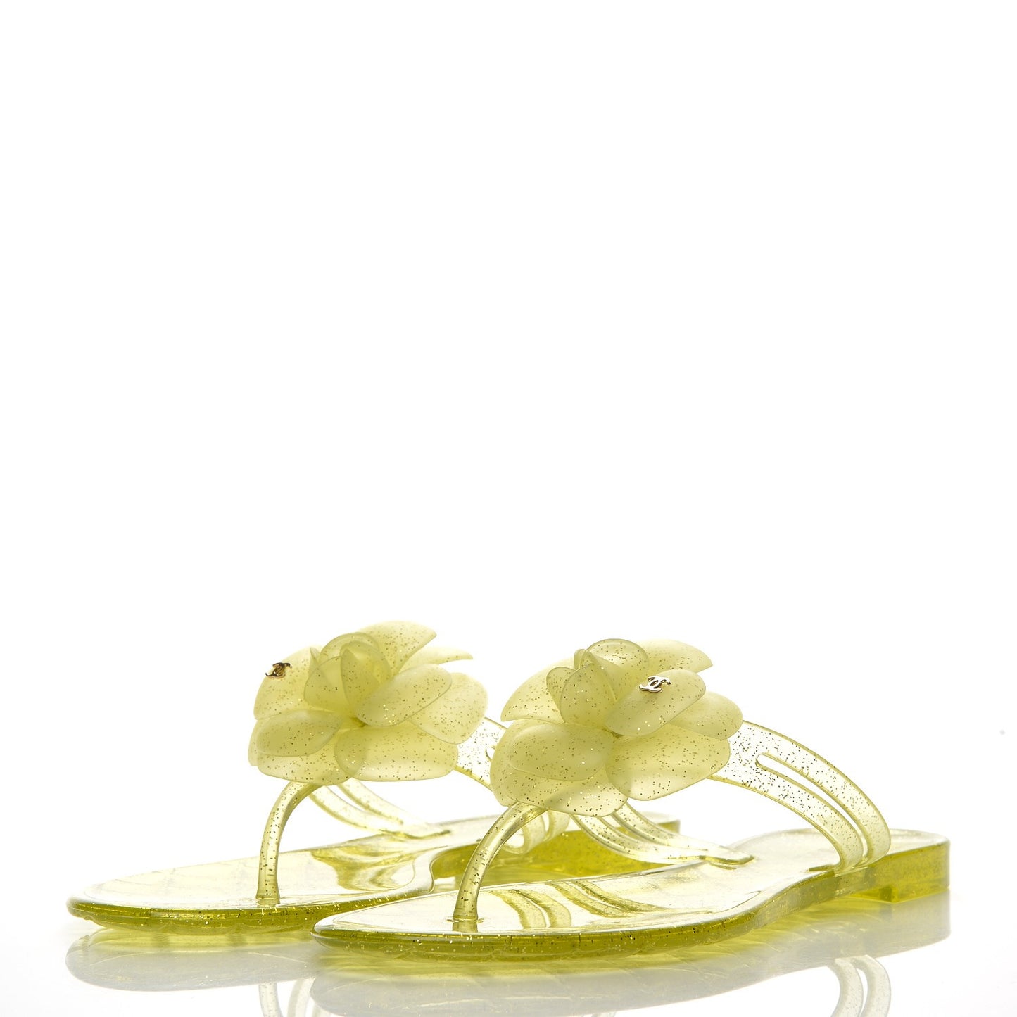 Jelly Camellia Glitter Thong Sandals 39 Yellow