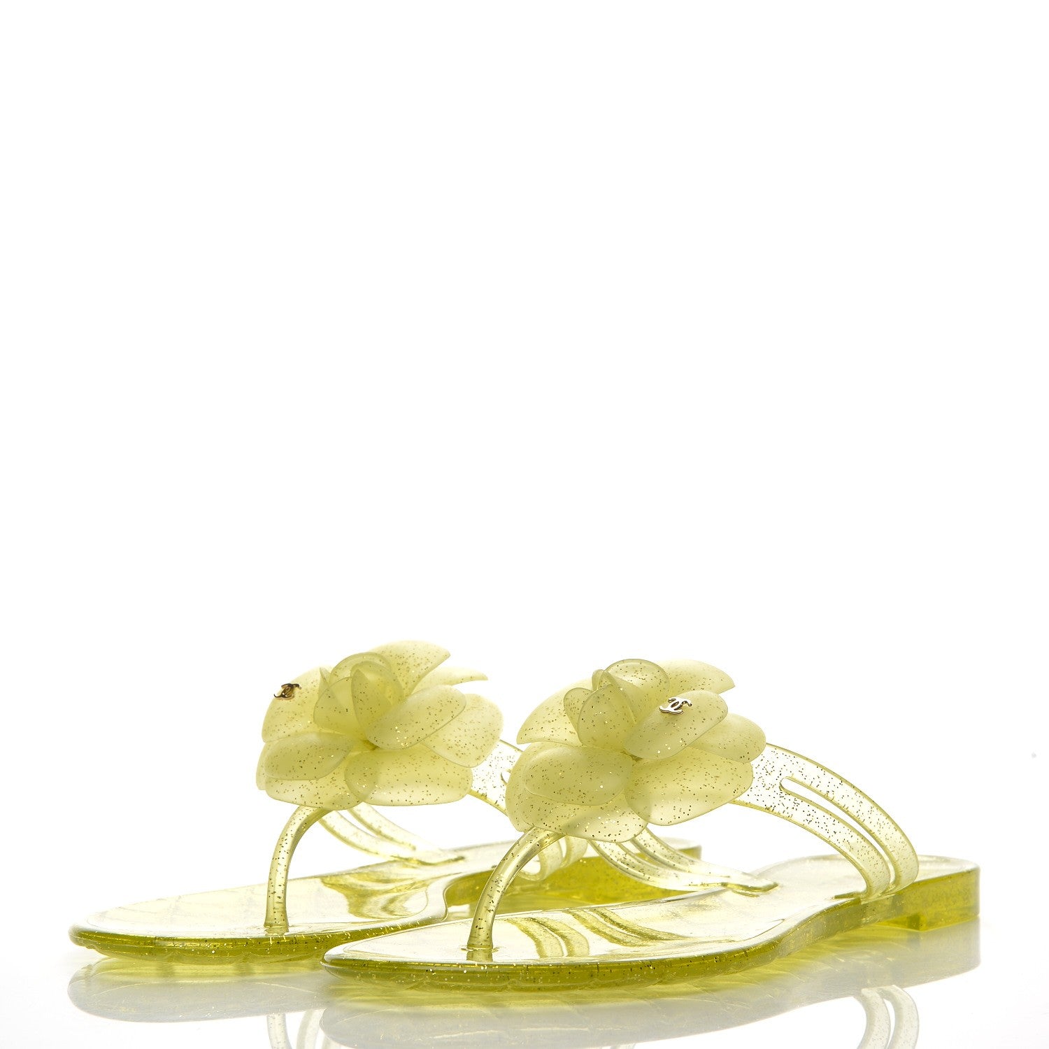 Chanel Jelly Camellia Glitter Thong Sandals 39 Yellow 2 of 9