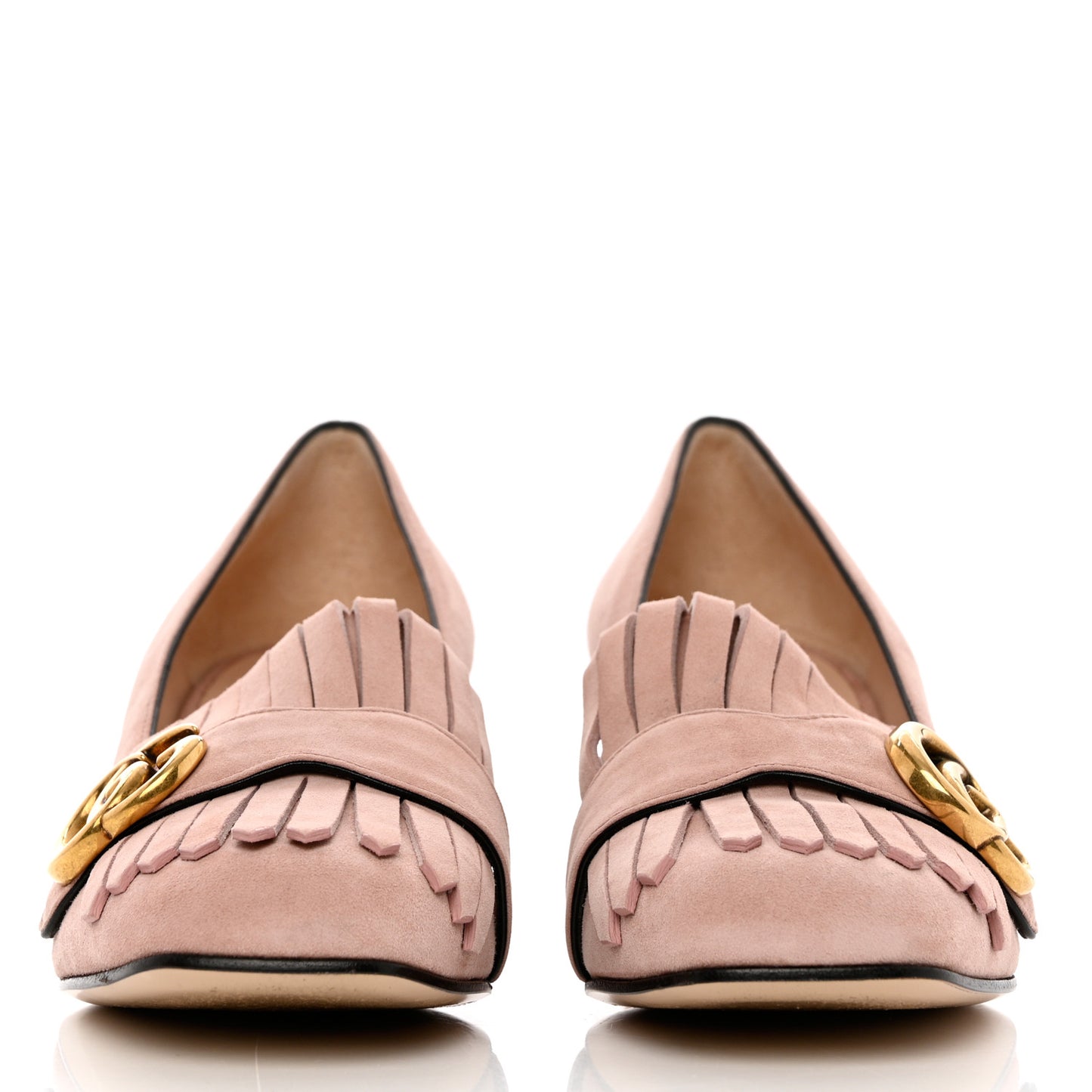Kid Scamosciato GG Marmont Fringe 50mm Loafer Pumps 36.5 Crystal Pink