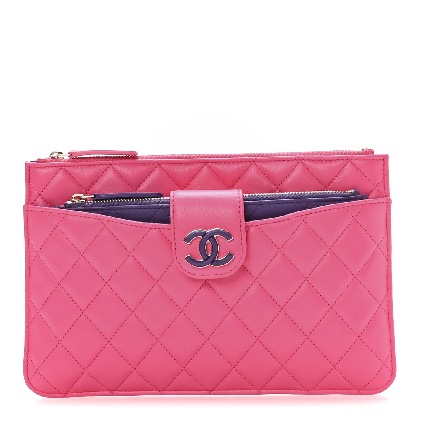 Lambskin Quilted Sunset Boulevard Pouch Case Pink Purple