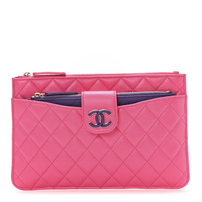 Chanel Lambskin Quilted Sunset Boulevard Pouch Case Pink Purple 1 of 10