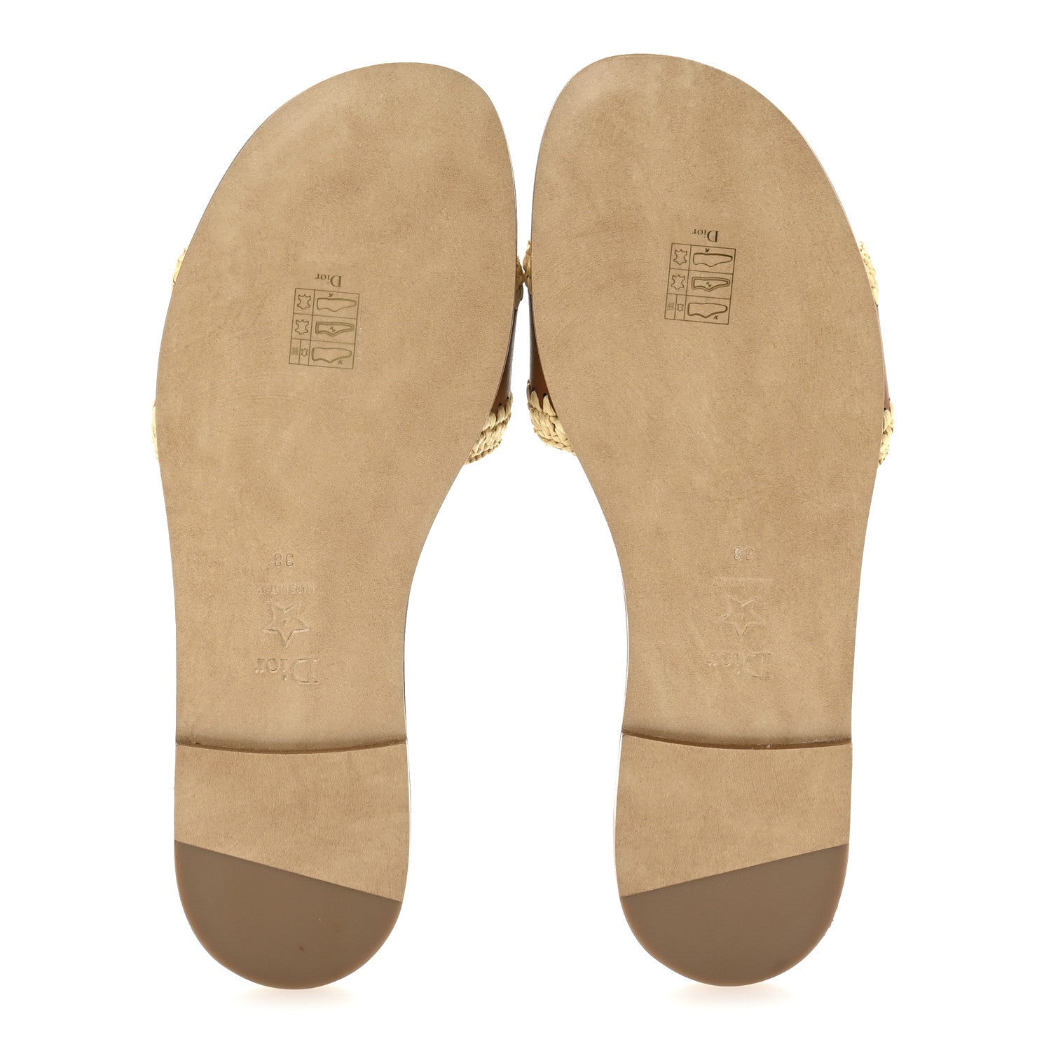 Christian Dior Calfskin Raffia Dioriviera D-Lane Flat Slide Sandals 38 Camel 6 of 9