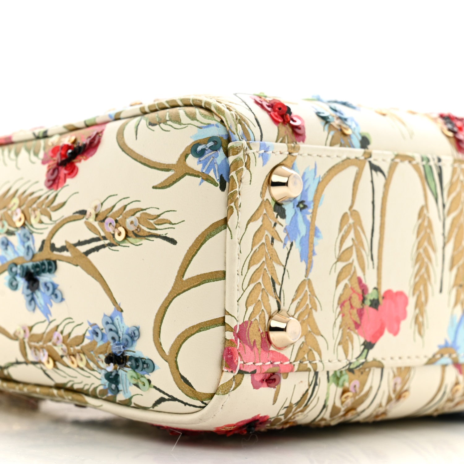 Christian Dior Calfskin Hibiscus Printed Embroidered Mini Lady Dior Beige Multicolor 9 of 11