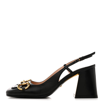 Gucci Malaga Kid Horsebit 75mm Slingback Pumps 37 Black 1 of 9