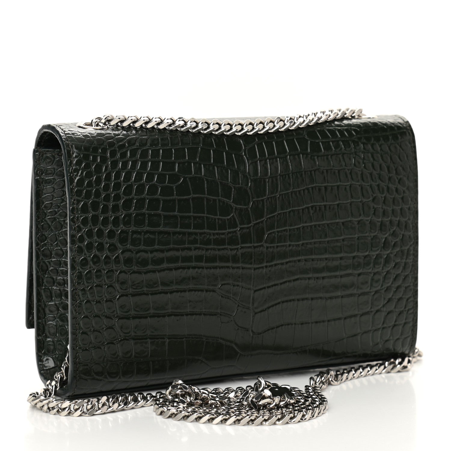 Saint Laurent Calfskin Crocodile Embossed Small Classic Monogram Kate Tassel Satchel Dark Green 2 of 8