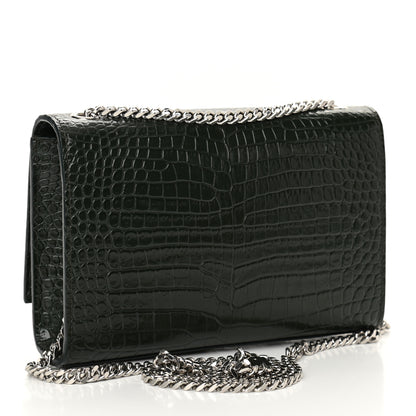 Saint Laurent Calfskin Crocodile Embossed Small Classic Monogram Kate Tassel Satchel Dark Green 2 of 8