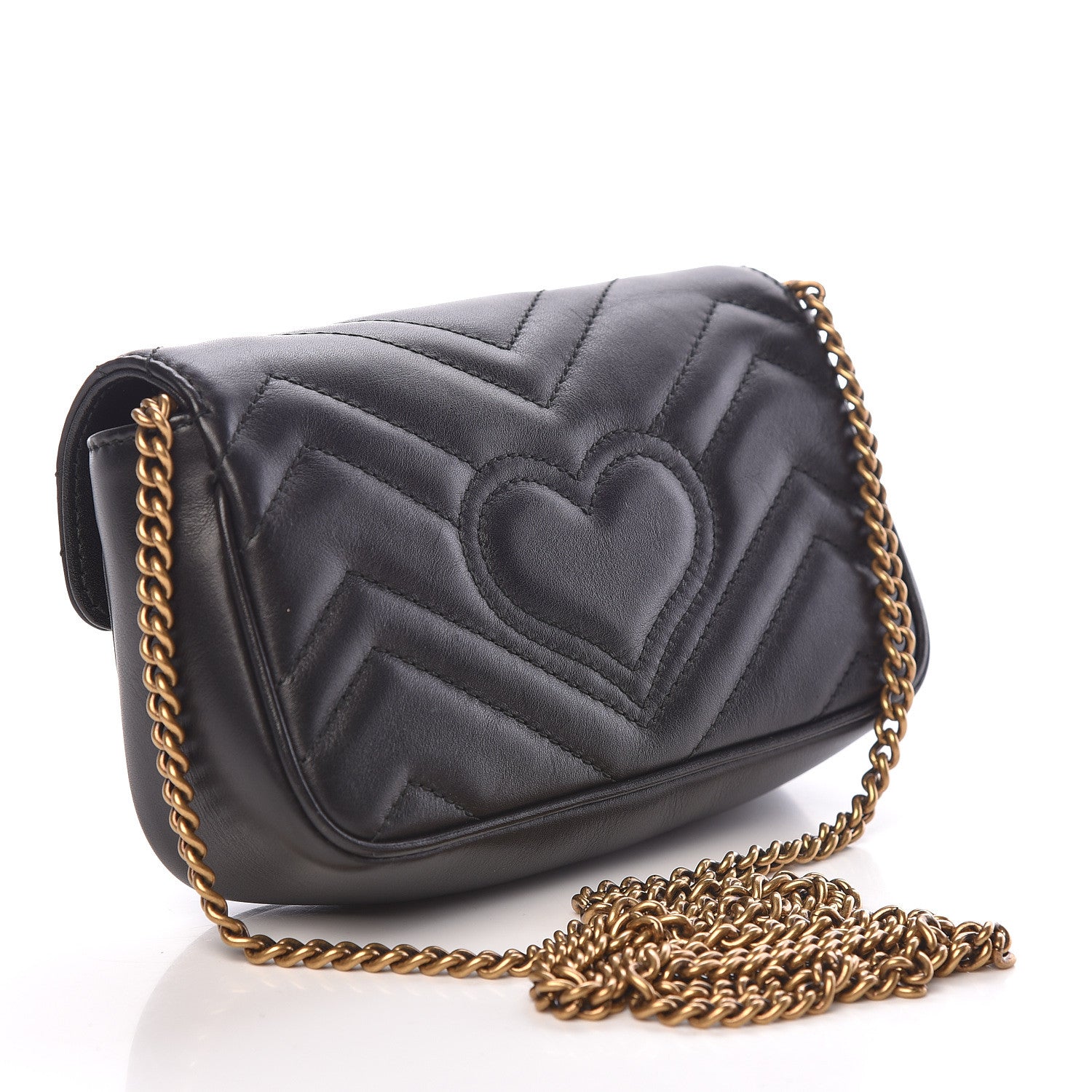 Gucci Calfskin Matelasse Super Mini GG Marmont Shoulder Bag Black 3 of 11