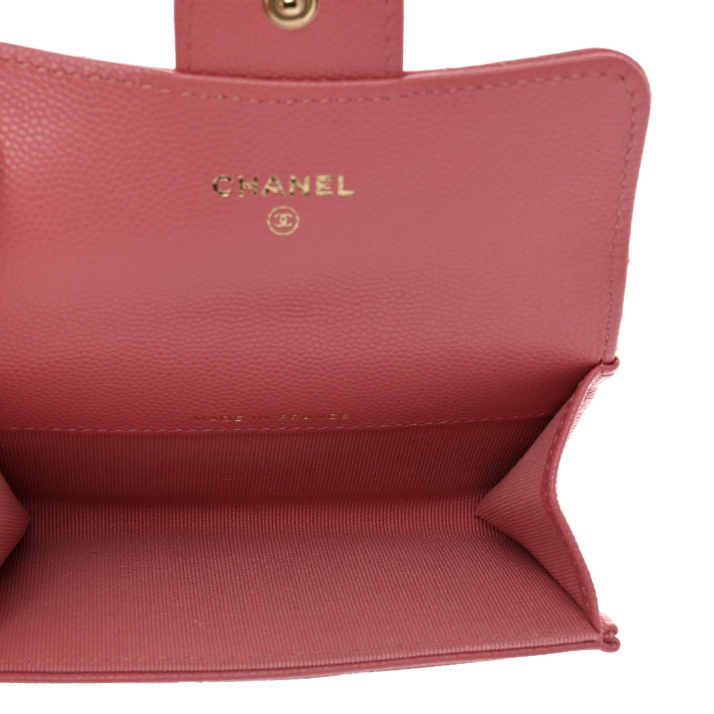Caviar Quilted Flap Card Holder Wallet Pink