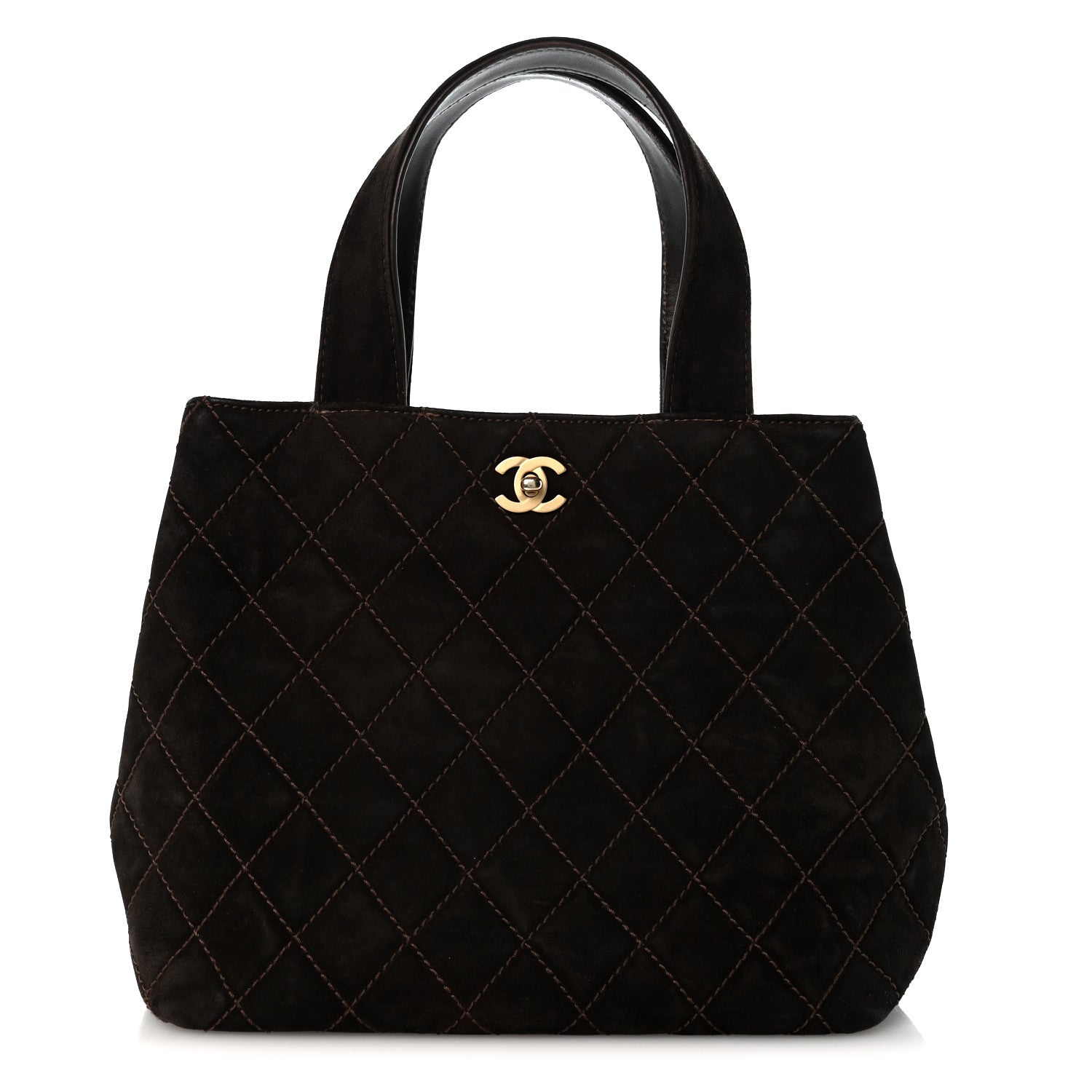 Chanel Suede Quilted Shopping Tote Brown 1 of 14