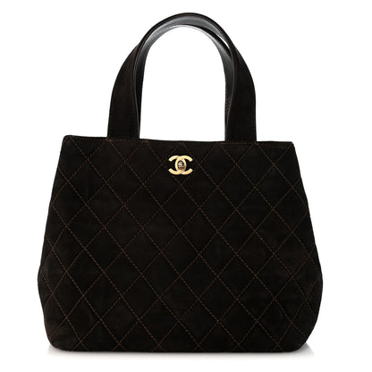 Chanel Suede Quilted Shopping Tote Brown 1 of 14