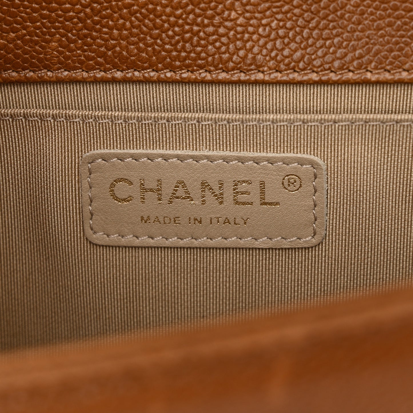 Caviar Quilted Medium Boy Flap Light Brown