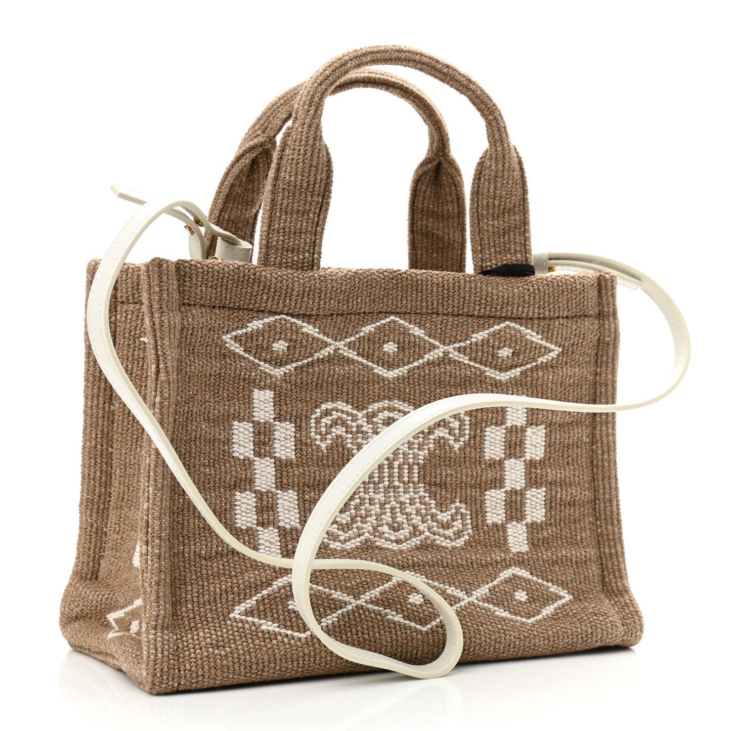Canvas Calfskin Small Cabas Thais Natural White