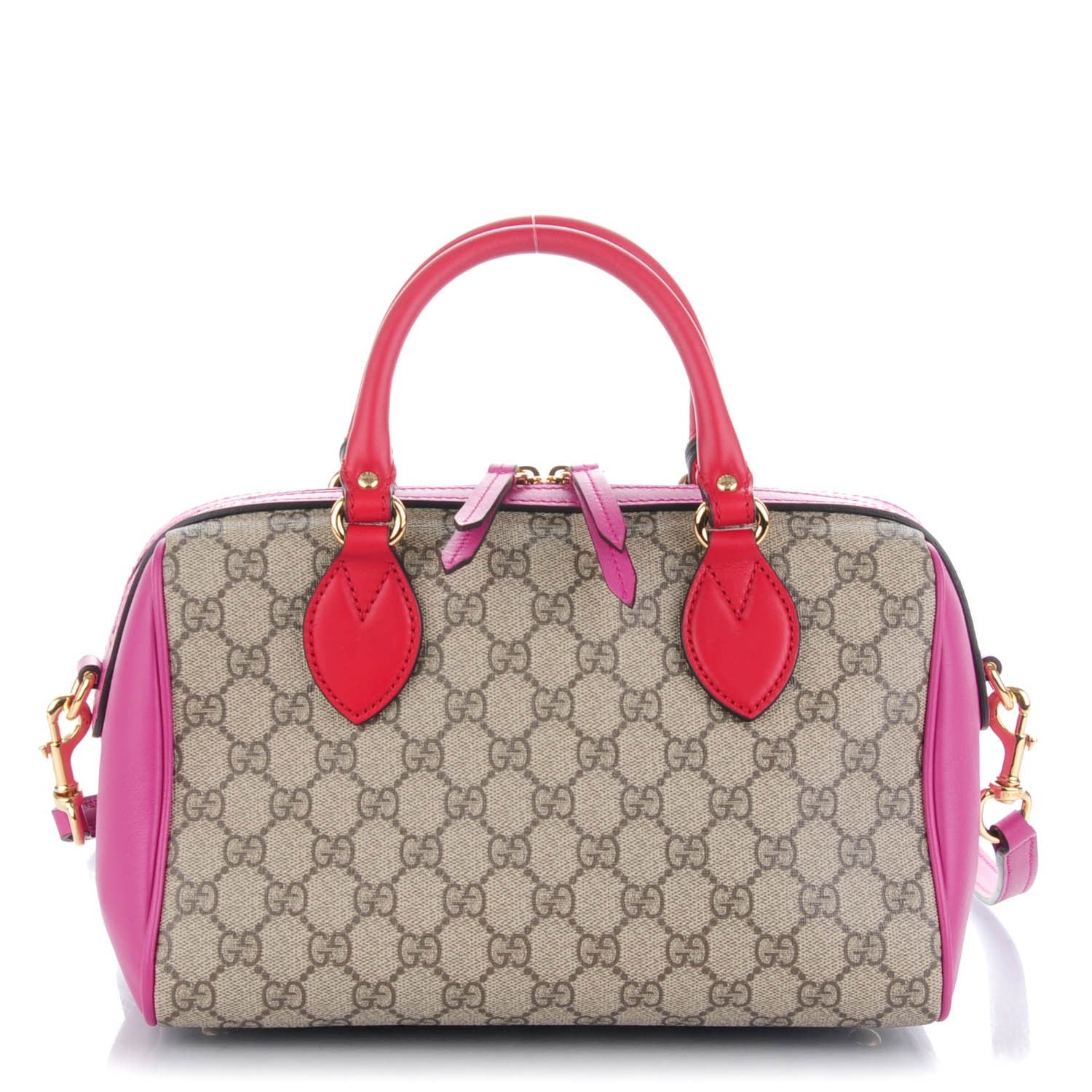 Gucci GG Supreme Monogram Moon Calfskin Small Boston Beige Ebony Hibiscus Red New Rosette 1 of 7