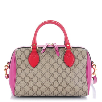 Gucci GG Supreme Monogram Moon Calfskin Small Boston Beige Ebony Hibiscus Red New Rosette 1 of 7