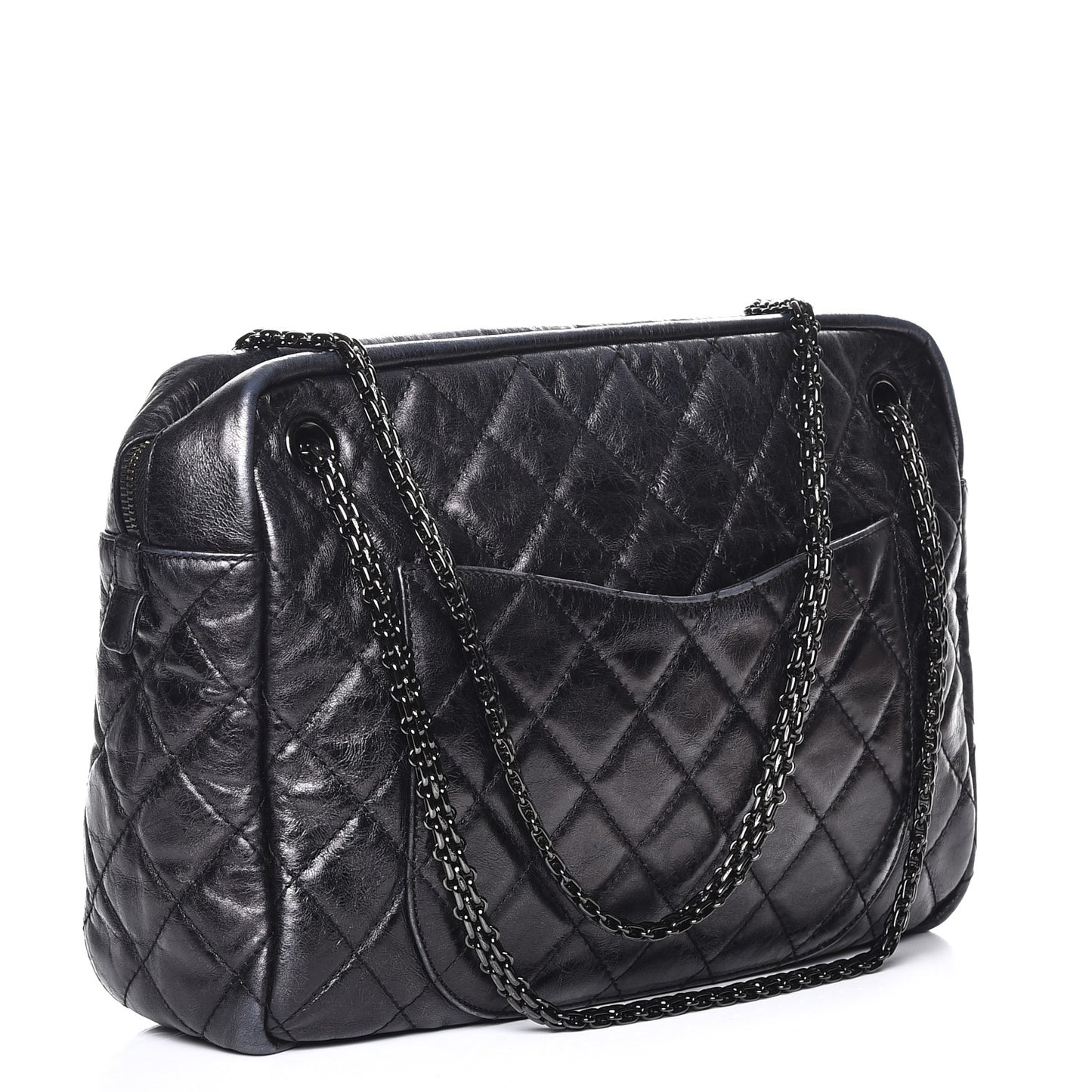 Metallic Aged Calfskin Quilted Large Reissue Camera Case Black
