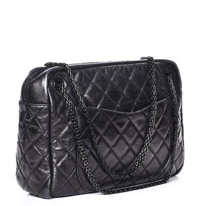 Chanel Metallic Aged Calfskin Quilted Large Reissue Camera Case Black 4 of 8