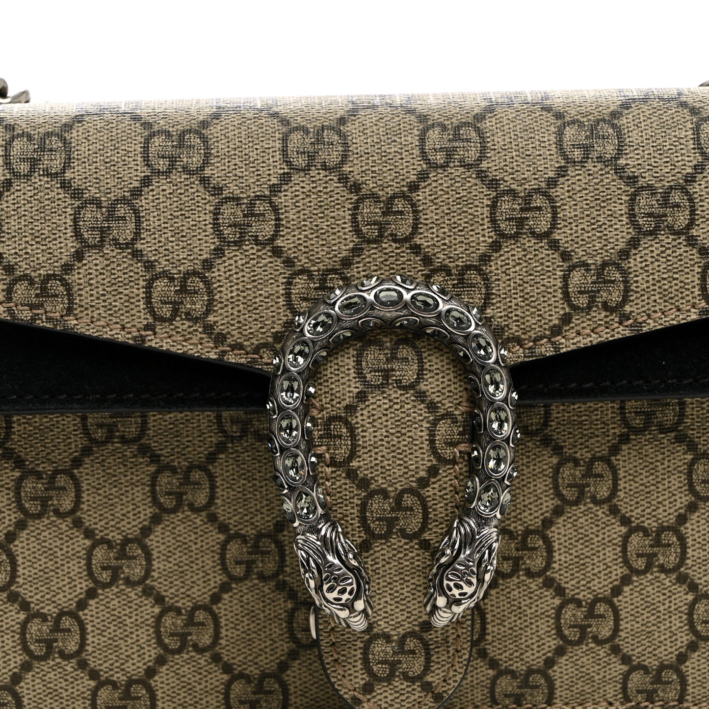 GG Supreme Monogram Suede Crystal Small Dionysus Shoulder Bag Beige Ebony Black