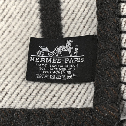 Hermes Wool Cashmere Avalon III Blanket Ecru Black 3 of 3