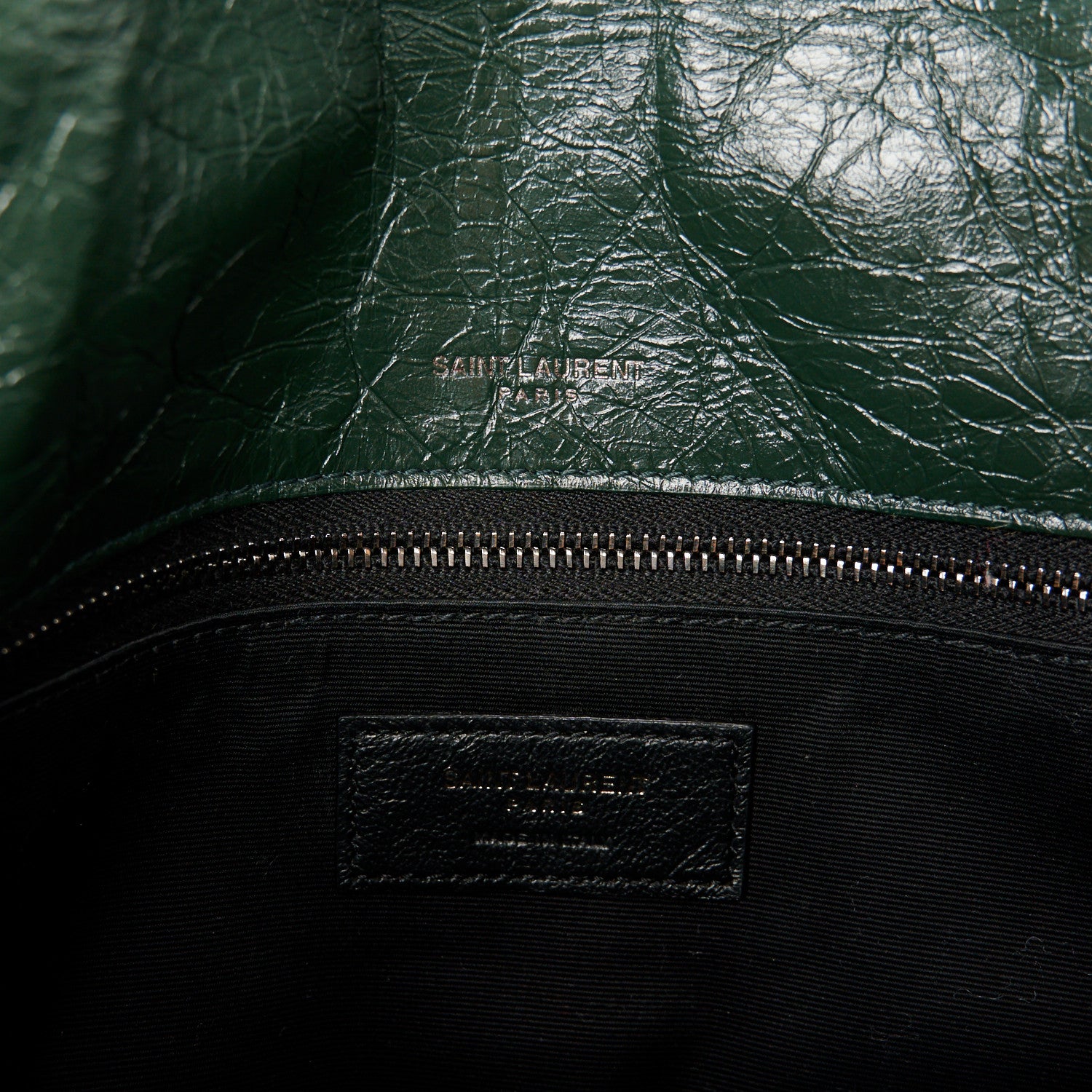 Saint Laurent Crinkled Lambskin Matelasse Monogram Medium Niki Chain Satchel Dark Green 6 of 10