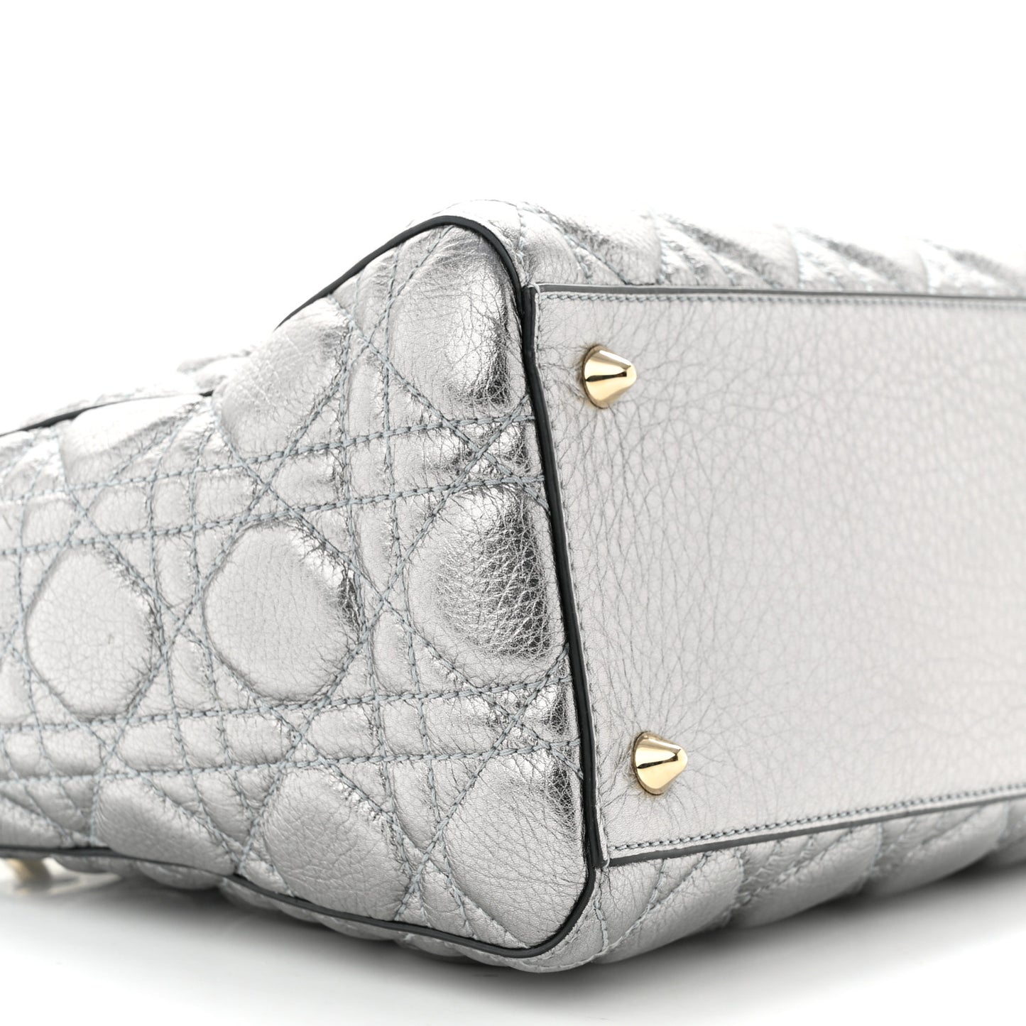Metallic Grained Calfskin Cannage Medium Supple Lady Dior Silver