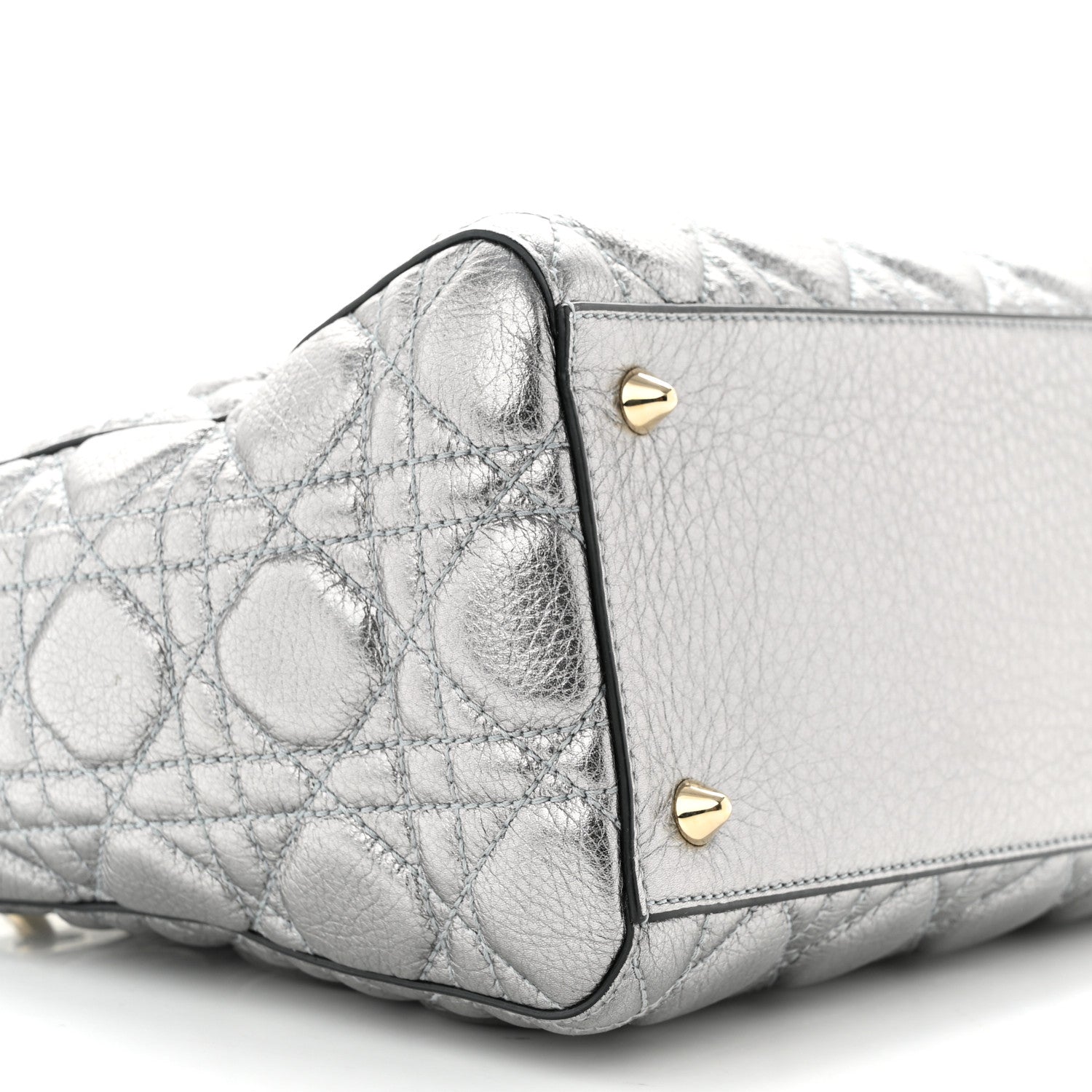 Christian Dior Metallic Grained Calfskin Cannage Medium Supple Lady Dior Silver 9 of 11