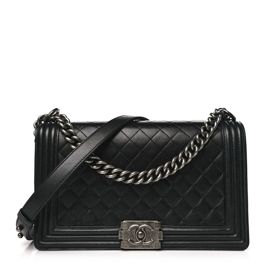 Lambskin Quilted New Medium Boy Flap Black
