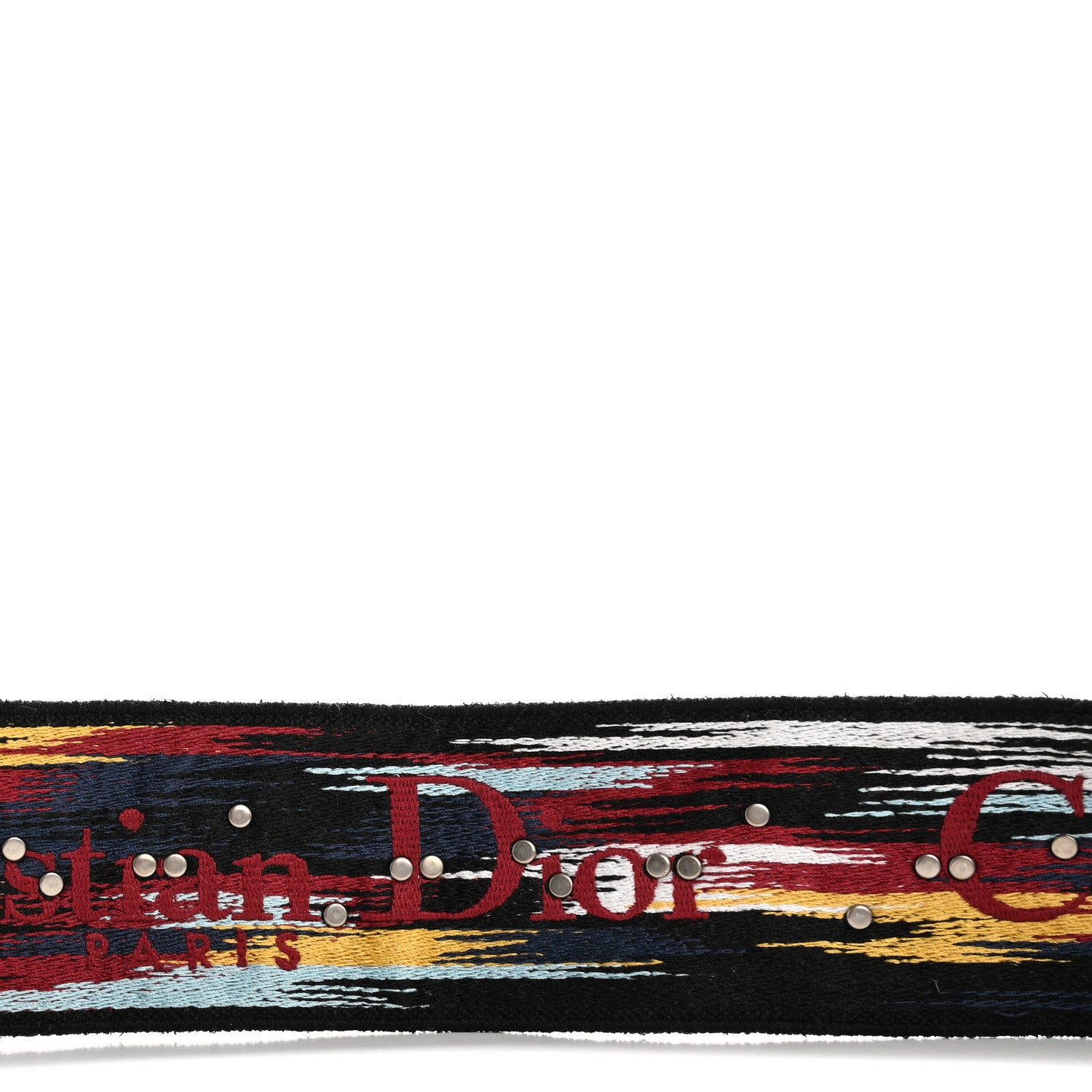 Christian Dior Canvas Embroidered Studded Shoulder Strap Black Multicolor 3 of 7