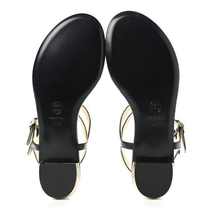 Chanel Lambskin Pearl Bow Thong Sandals 36.5 Black 5 of 9