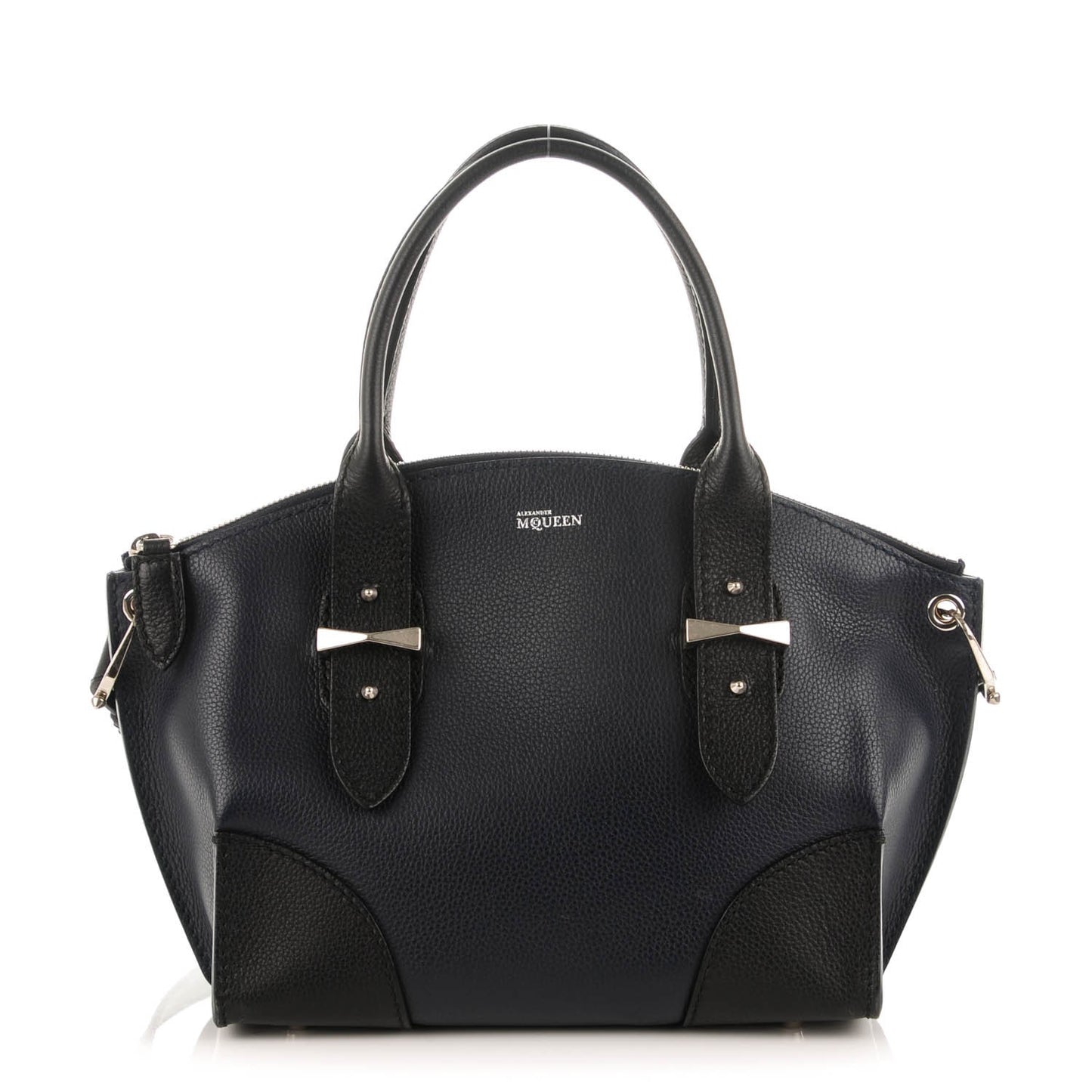 Grained Calfskin Small Bi-Color Legend Satchel Navy Black