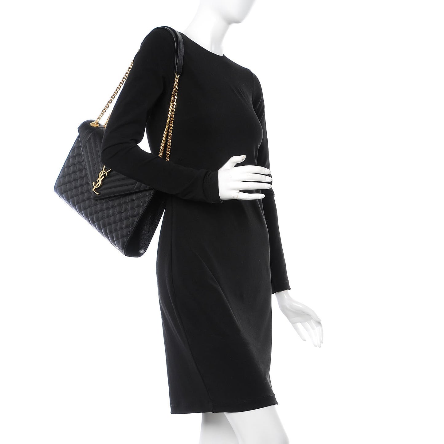 Grain De Poudre Textured Mixed Matelasse Large Triquilt Monogram Satchel Black