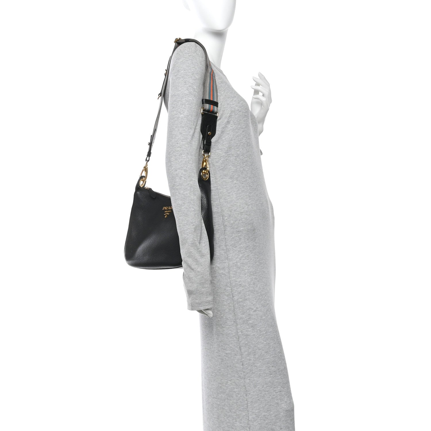 Prada Vitello Phenix Small Zippered Messenger Hobo Black 2 of 10