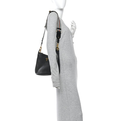 Prada Vitello Phenix Small Zippered Messenger Hobo Black 2 of 10