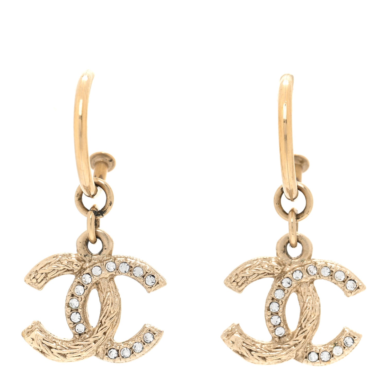 Chanel Crystal CC Drop Earrings Gold 1 of 4