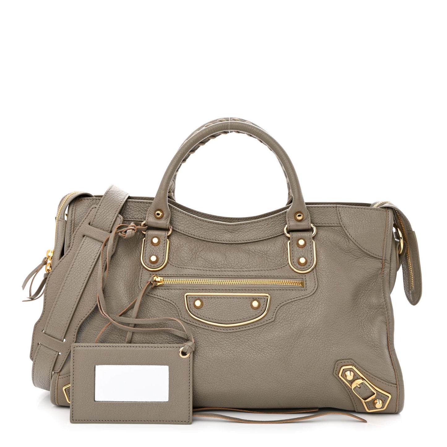 Chevre Gold Metallic Edge Hardware City Gris Taupe