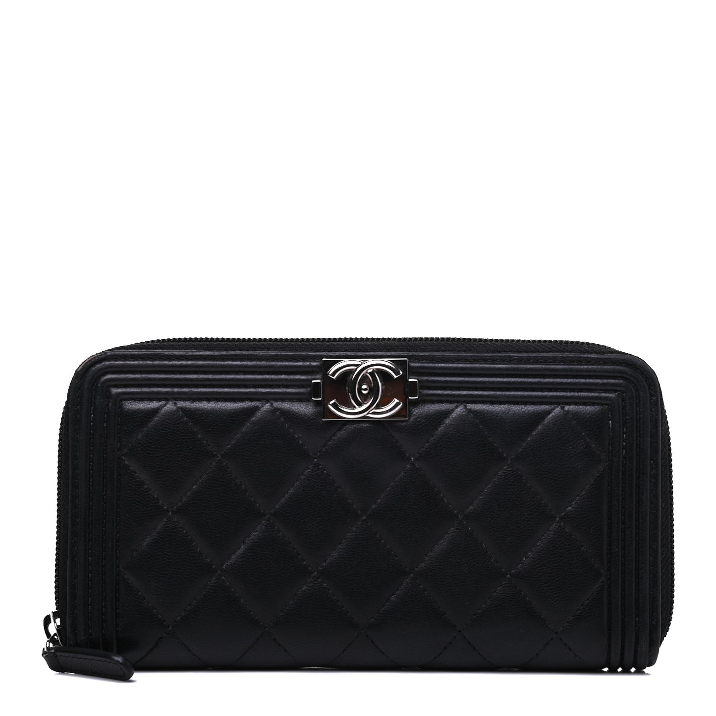 Lambskin Quilted Boy Zip Around Wallet Black