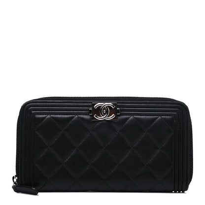 Chanel Lambskin Quilted Boy Zip Around Wallet Black 1 of 9