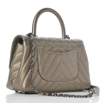 Chanel Metallic Caviar Chevron Quilted Mini Coco Handle Flap Light Gold 3 of 7