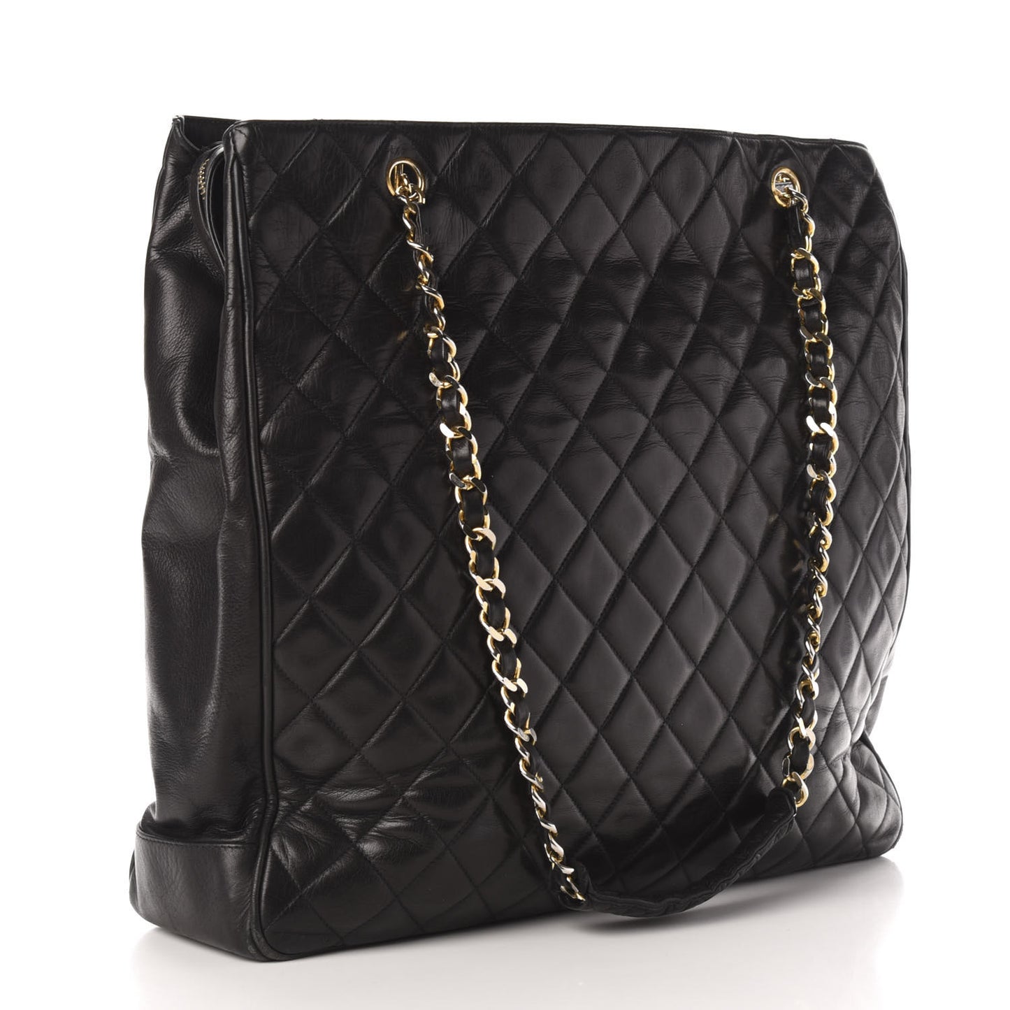 Lambskin Quilted Shopping Tote Black