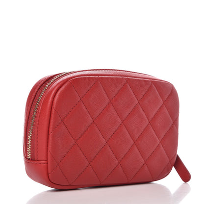 Chanel Caviar Quilted Small Curvy Pouch Cosmetic Case Dark Red 3 of 8